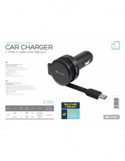 PLATINET CAR CHARGER ROLLING CABLE 2.4A TYPE-C [44652]